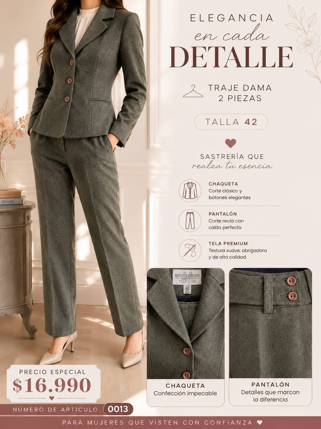 Traje Mujer Gris Invierno Talla 42 0013