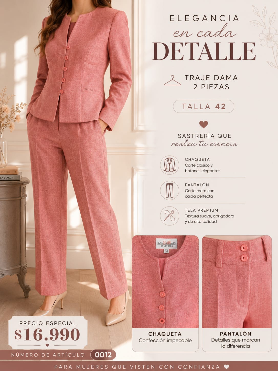 Traje Mujer Rosado Talla 42 0012