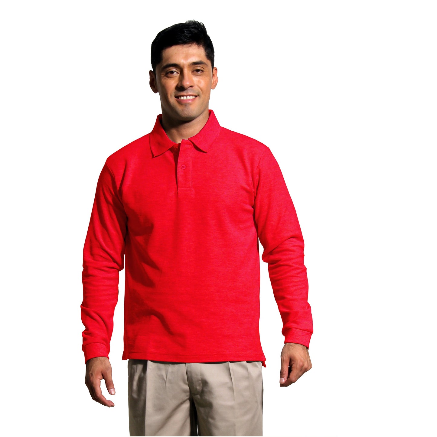 Polera Pique Hombre Manga Larga Roja