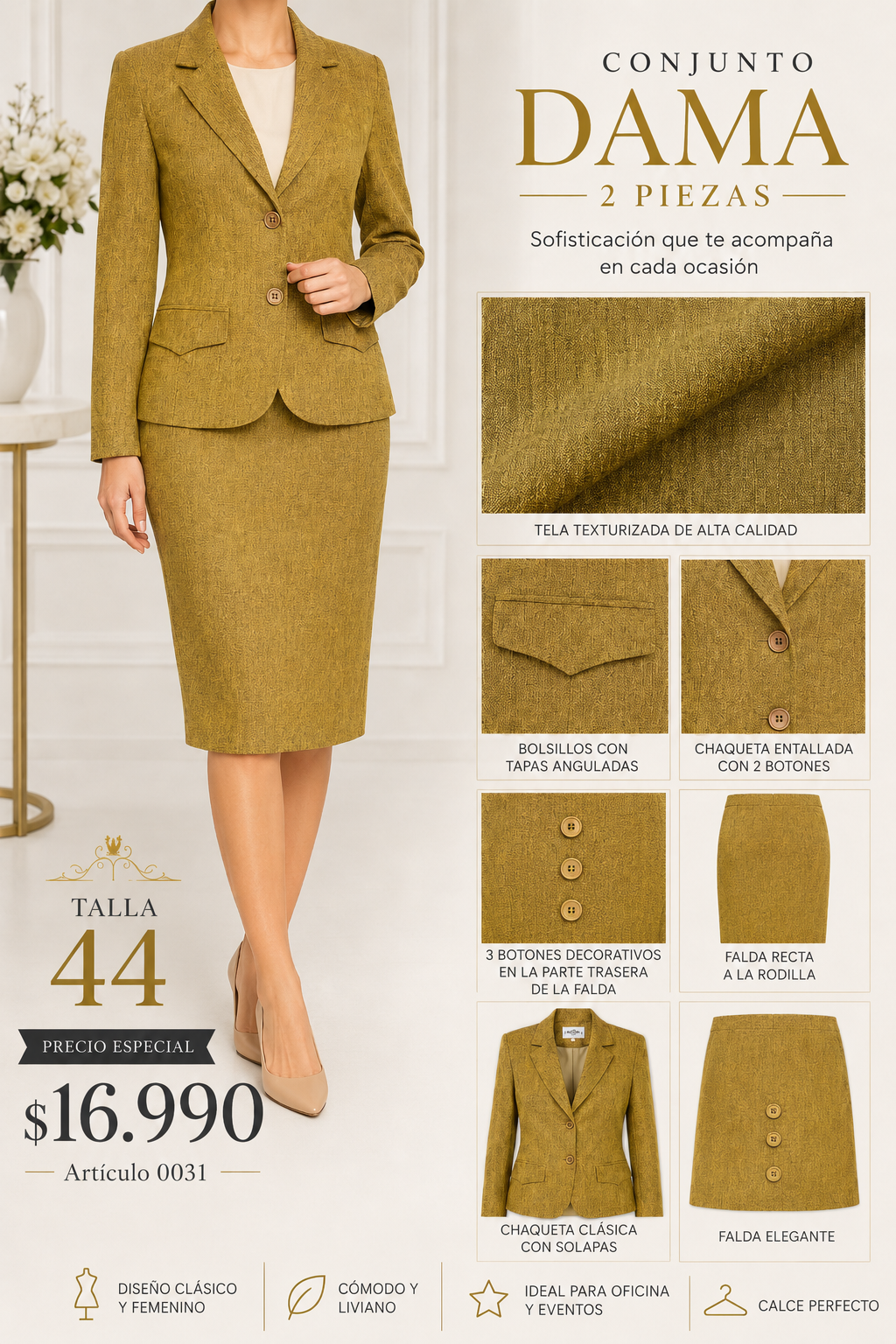 Traje Mujer Verde Talla 44 Articulo 031