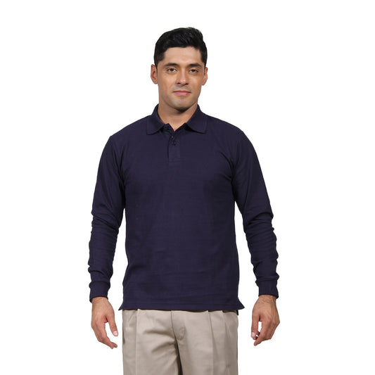Polera Pique Hombre Manga Larga Azul Marino