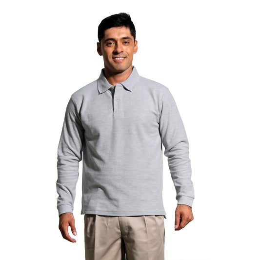 Polera Pique Hombre Manga Larga Gris