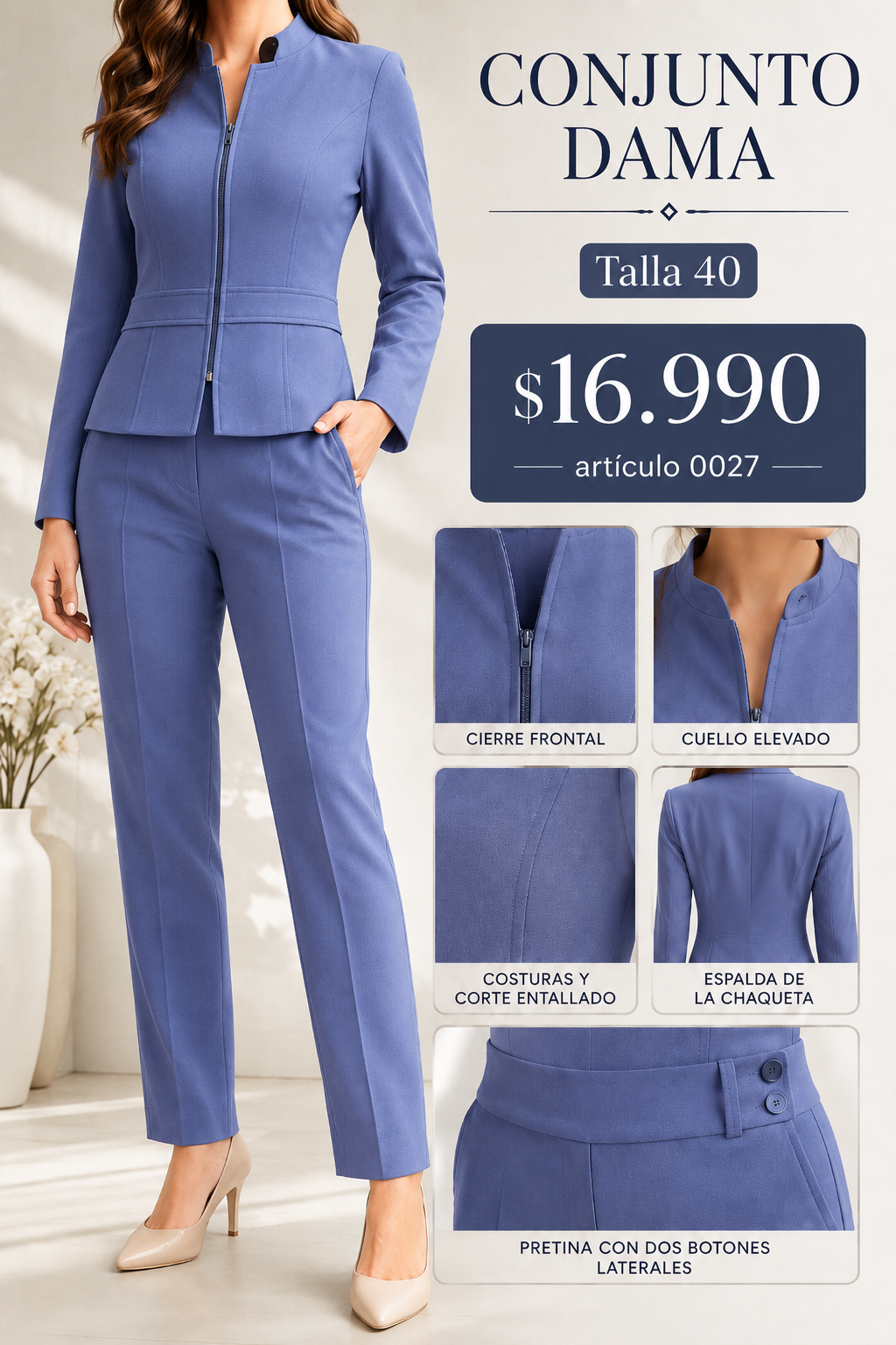 Traje Mujer Azul 2 Piezas Talla 40 0027