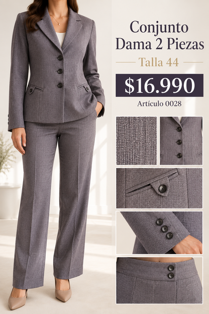 Traje Mujer Gris 2 Piezas Talla 44 0028