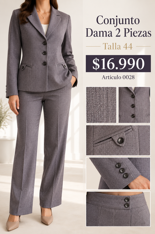 Traje Mujer Gris 2 Piezas Talla 44 0028