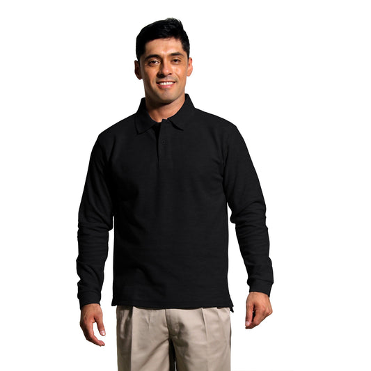 Polera Pique Hombre Manga Larga Negro