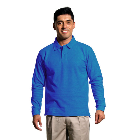 Polera Pique Hombre Manga Larga Azulino