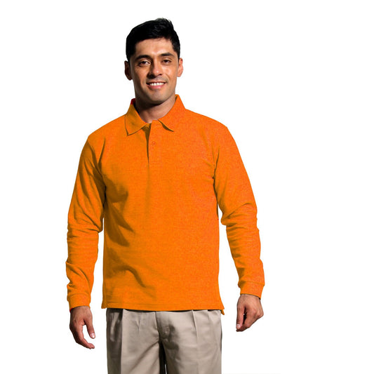 Polera Pique Hombre Manga Larga Naranja