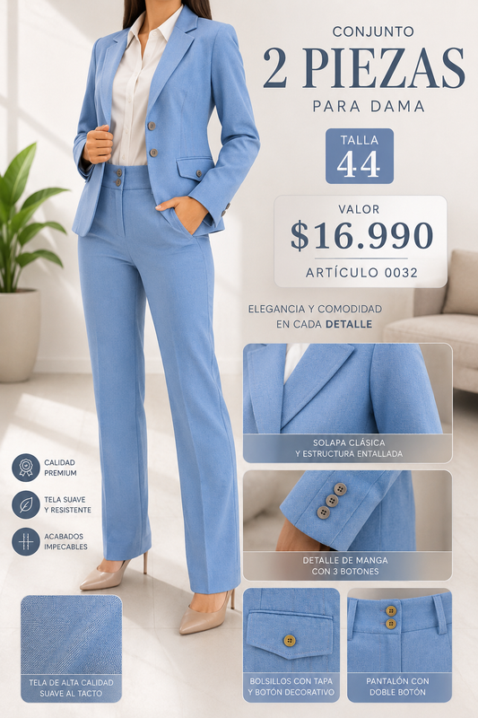 Traje Mujer Celeste Talla 44 Articulo 032